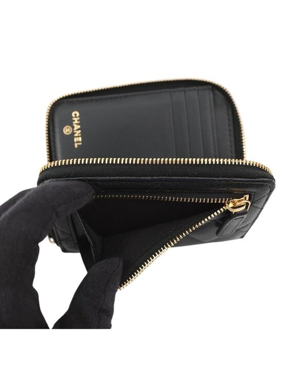 CHANEL Quilted Zip Card Wallet Caviar Leather Black | eBay Chanel Bifold Wallet Quilted Round Zip CC Logo Caviar Leather Black